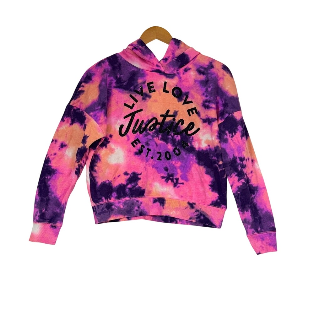 Justice Tie Dye Hoodie Sz 12 Girls Pink Purple Live Love Justice